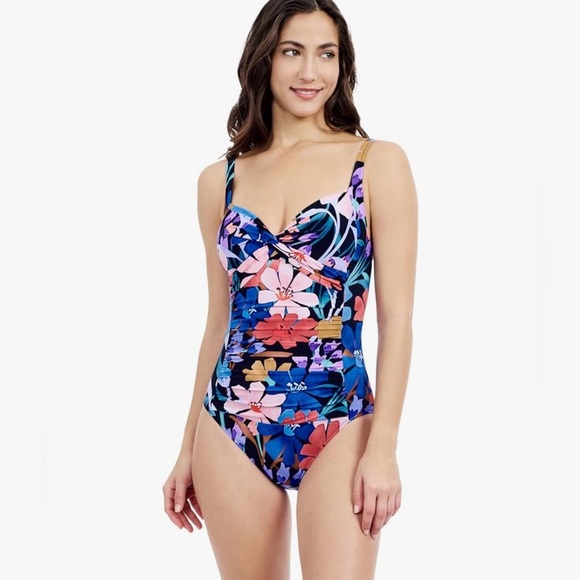 PROFILE by Gottex SZ 12 One Piece Floral Bathingsuit Ruching Padded NEW with tag - Picture 1 of 13